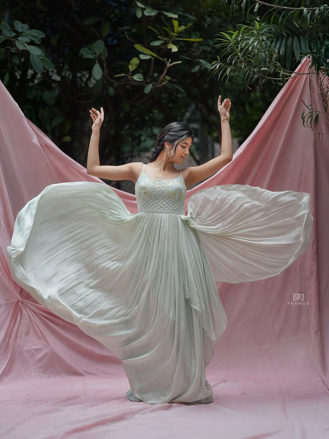 Shivani Nagaram Flowy Pastel Gown Elegant Outdoor Shoot (2)