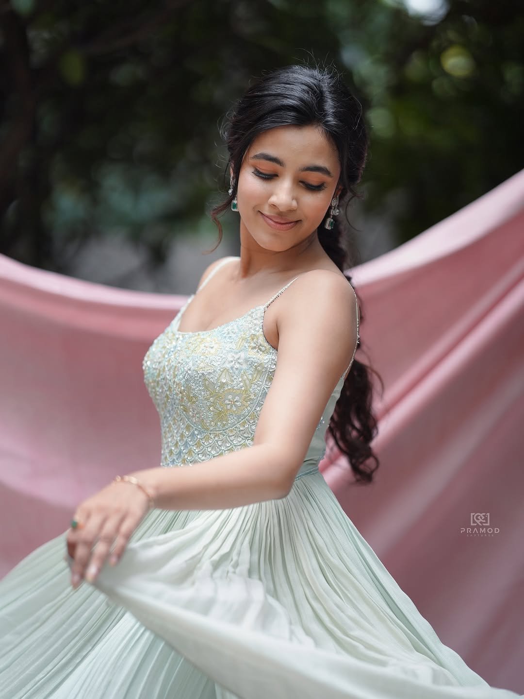 Shivani Nagaram Flowy Pastel Gown Elegant Outdoor Shoot (3)