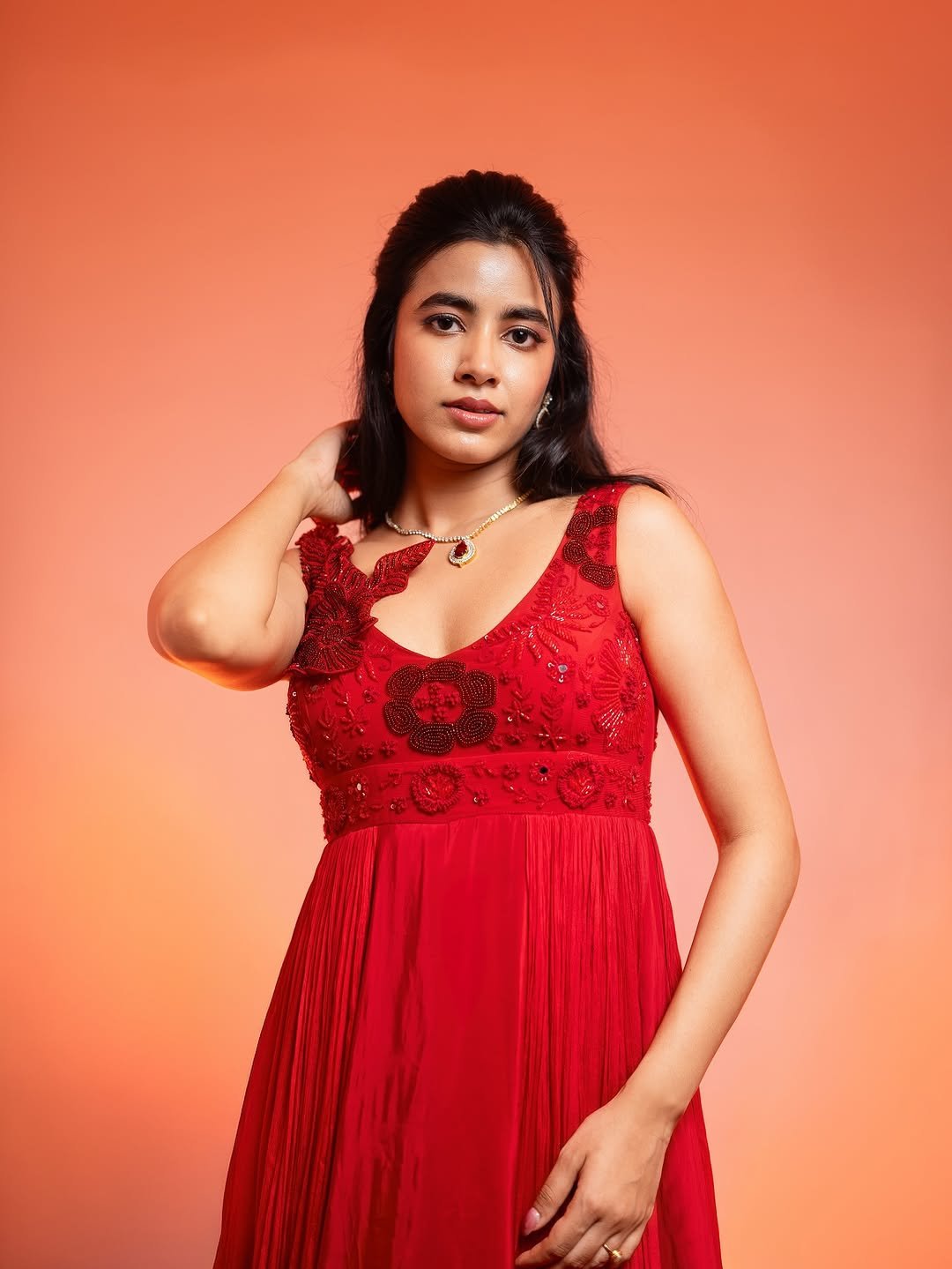 Shivani Nagaram Stunning Red Embroidered Gown Vibrant Shoot (1)