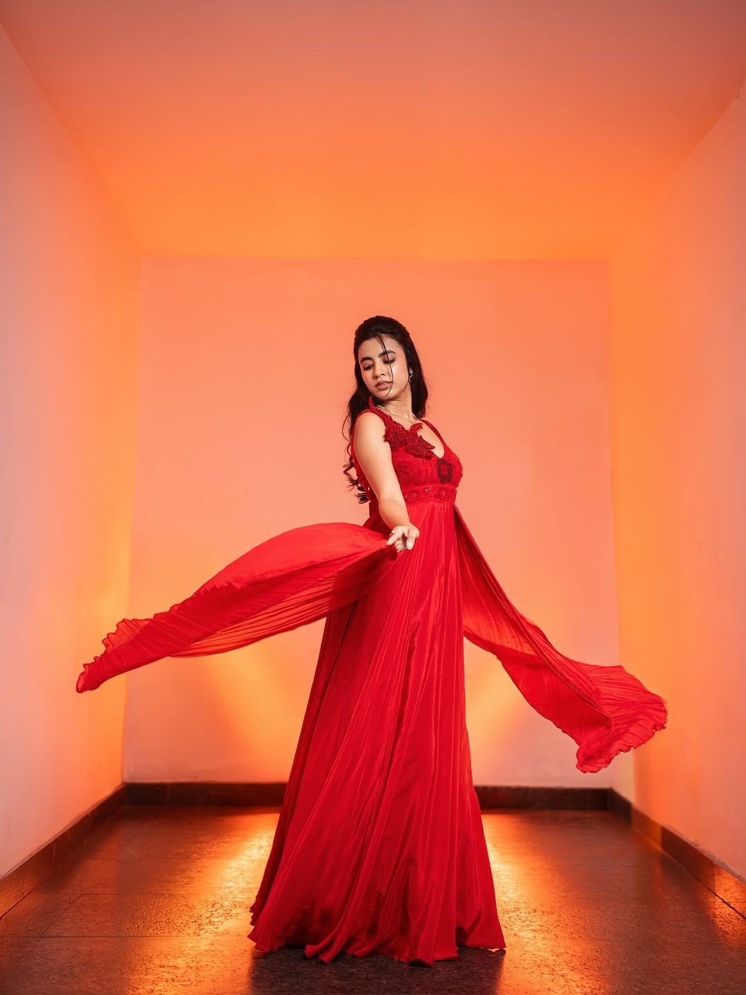 Shivani Nagaram Stunning Red Embroidered Gown Vibrant Shoot (3)