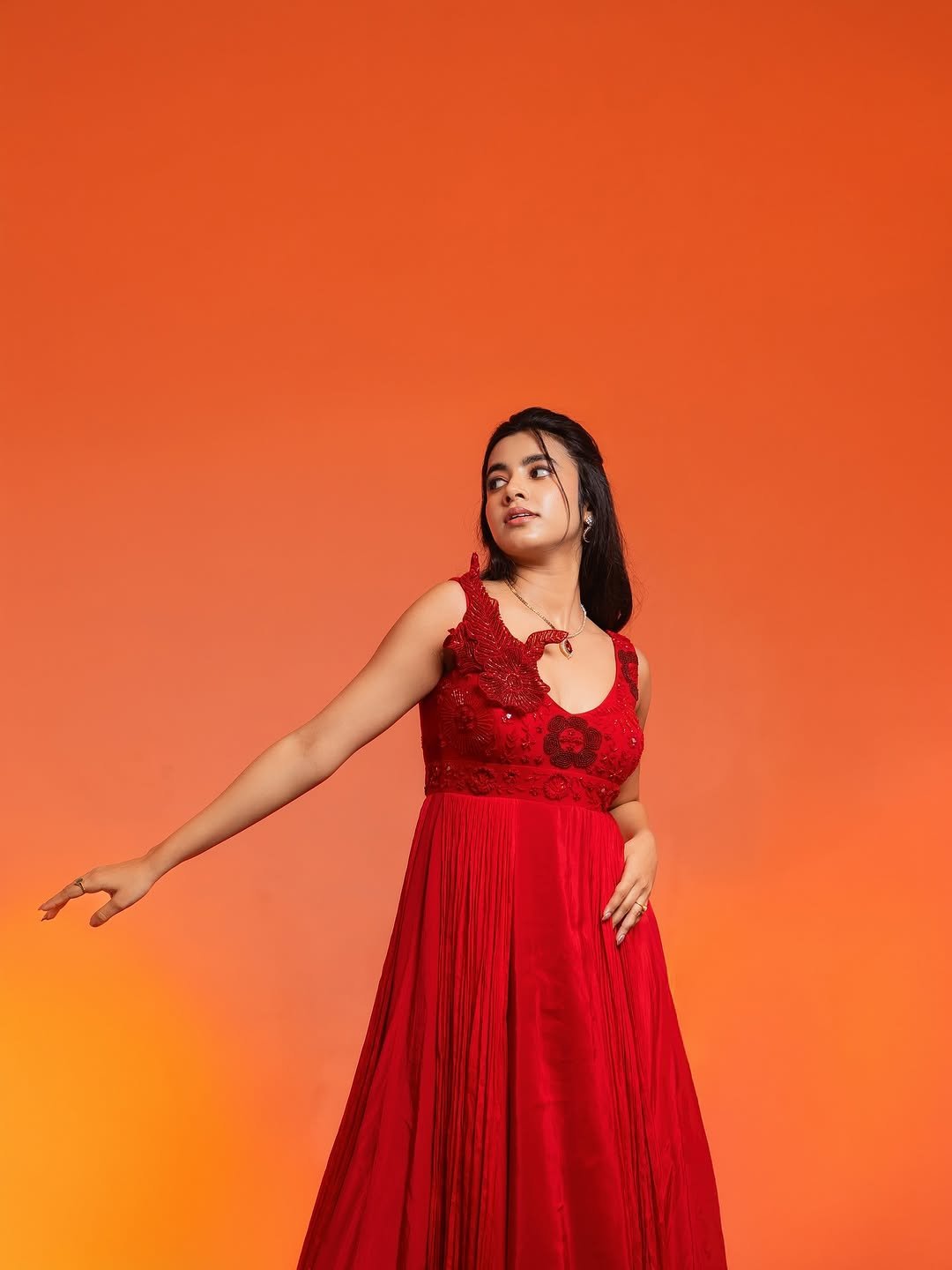 Shivani Nagaram Stunning Red Embroidered Gown Vibrant Shoot (6)