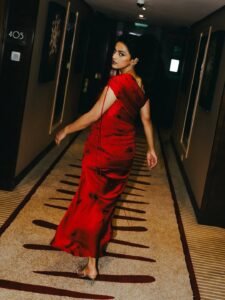 Shraddha Srinath Bold in Dramatic One-Shoulder Red Ruched Gown (2)