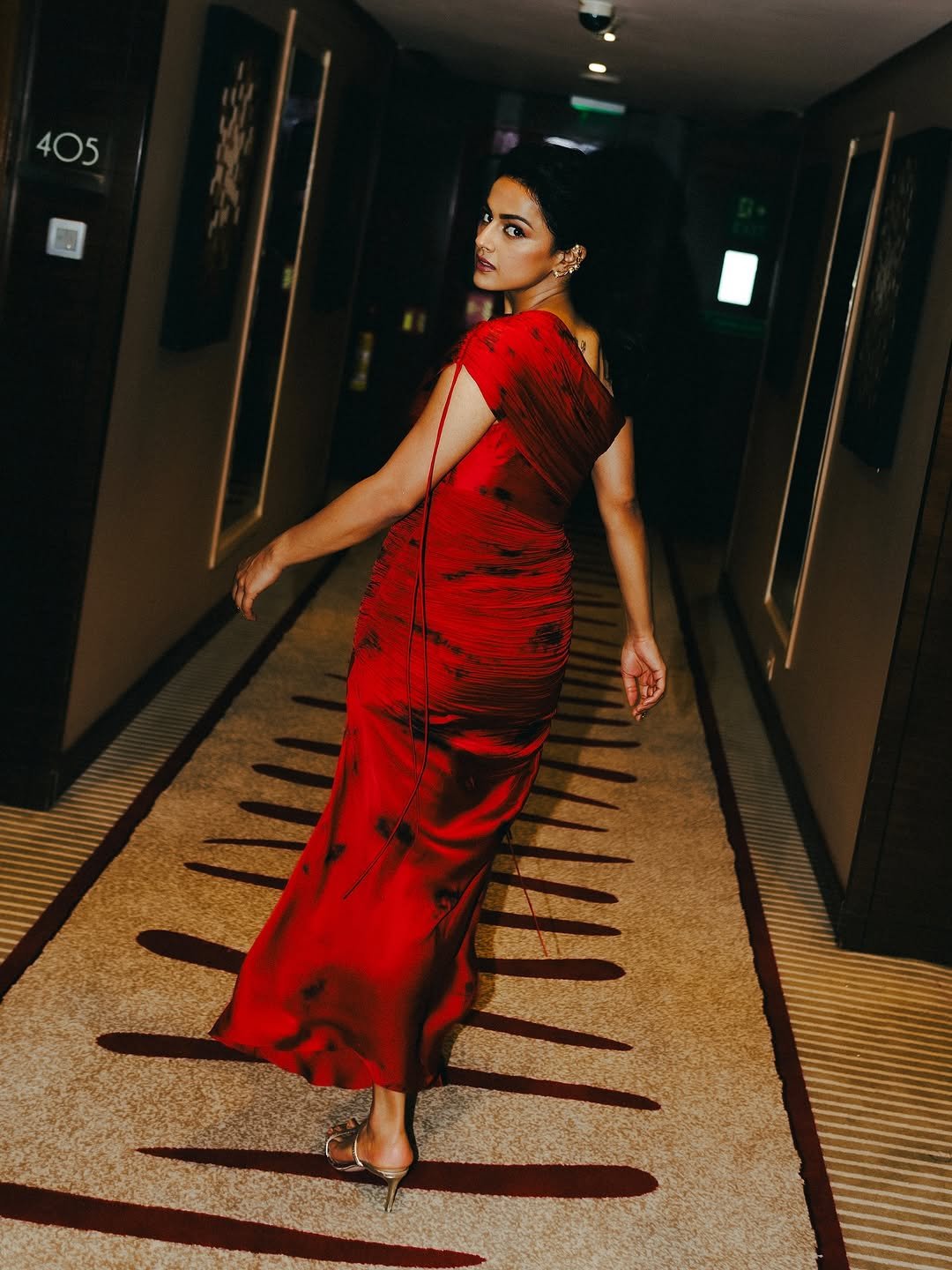 Shraddha Srinath Bold in Dramatic One-Shoulder Red Ruched Gown (2)