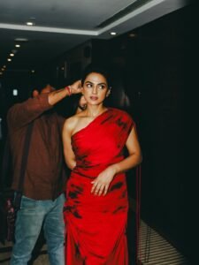 Shraddha Srinath Bold in Dramatic One-Shoulder Red Ruched Gown (8)
