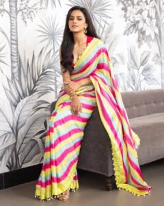 Shraddha Srinath Glows in Multicolor Striped Saree Photos (11)