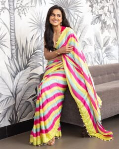 Shraddha Srinath Glows in Multicolor Striped Saree Photos (8)