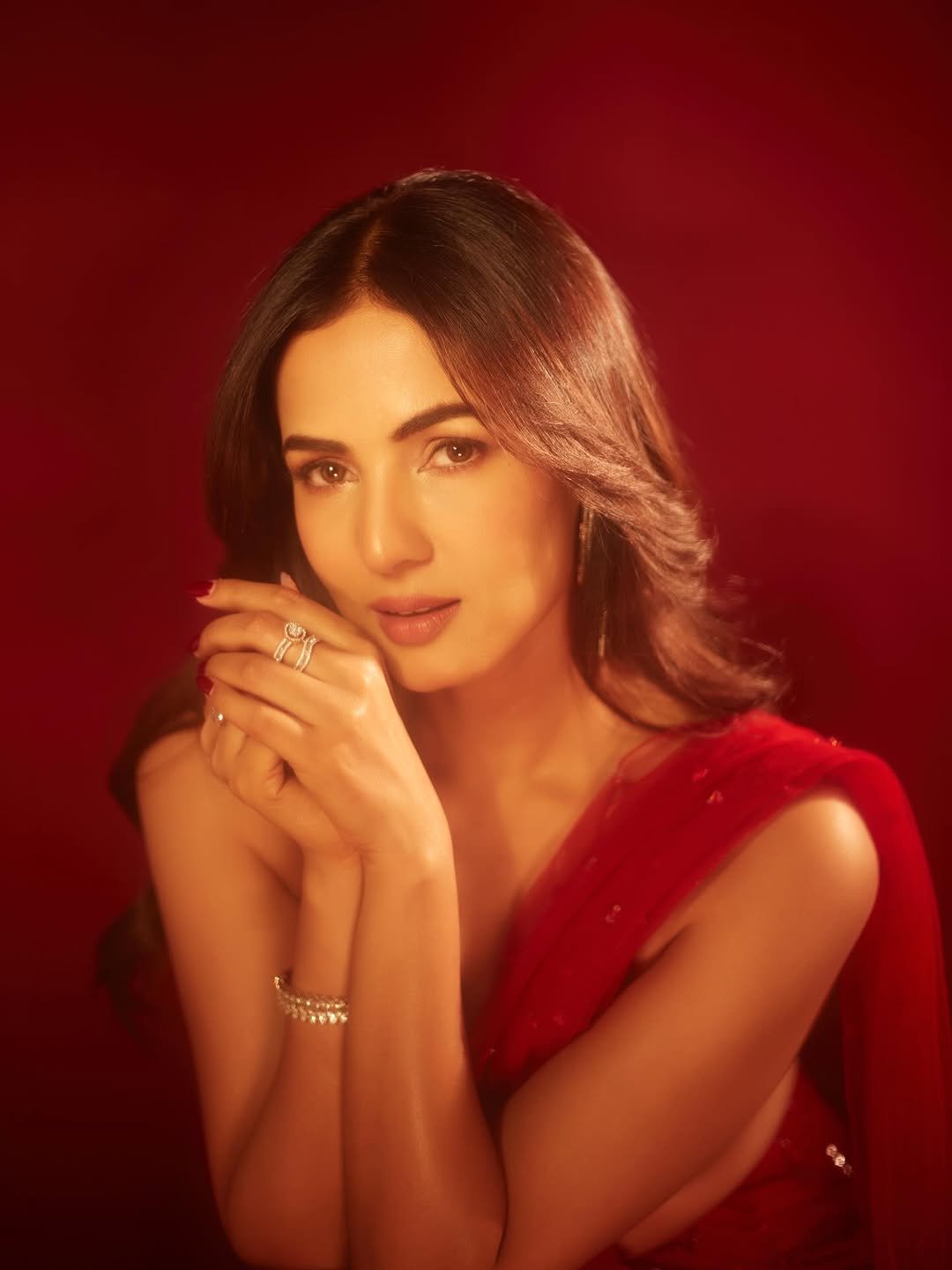 Sonal Chauhan Mesmerizes in Red Sequin Saree Photos (11)