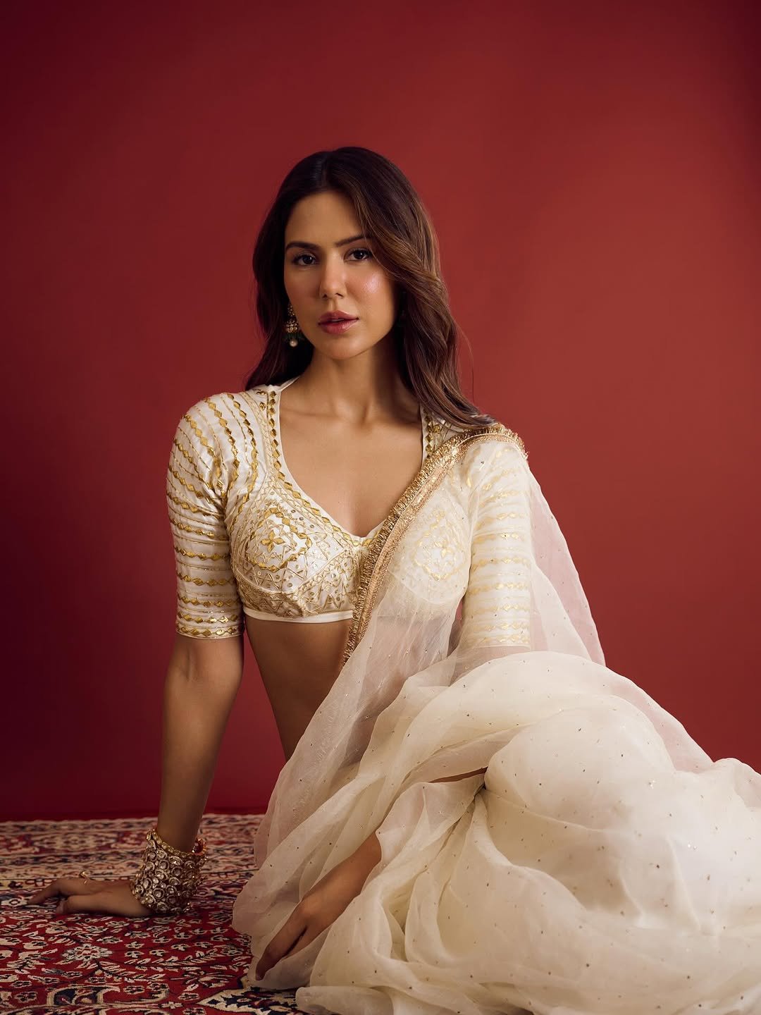 Sonam Bajwa Elegant in Off-White Saree with Gold Details (3)