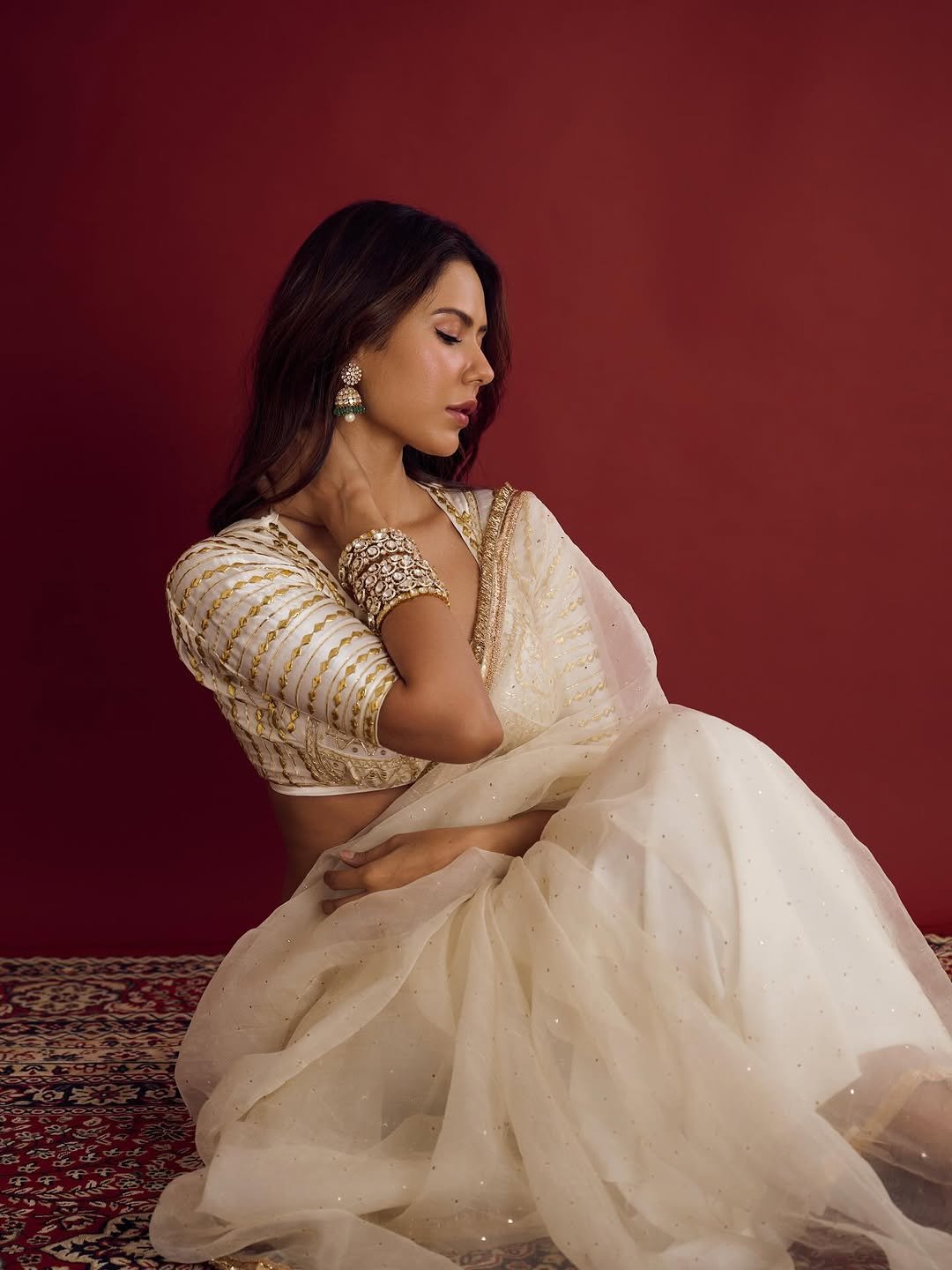 Sonam Bajwa Elegant in Off-White Saree with Gold Details (8)