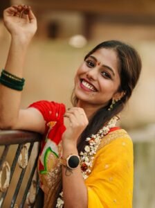 Srija Dhammu Smiling in Yellow Saree (1)