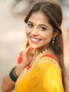 Srija Dhammu Smiling in Yellow Saree (15)