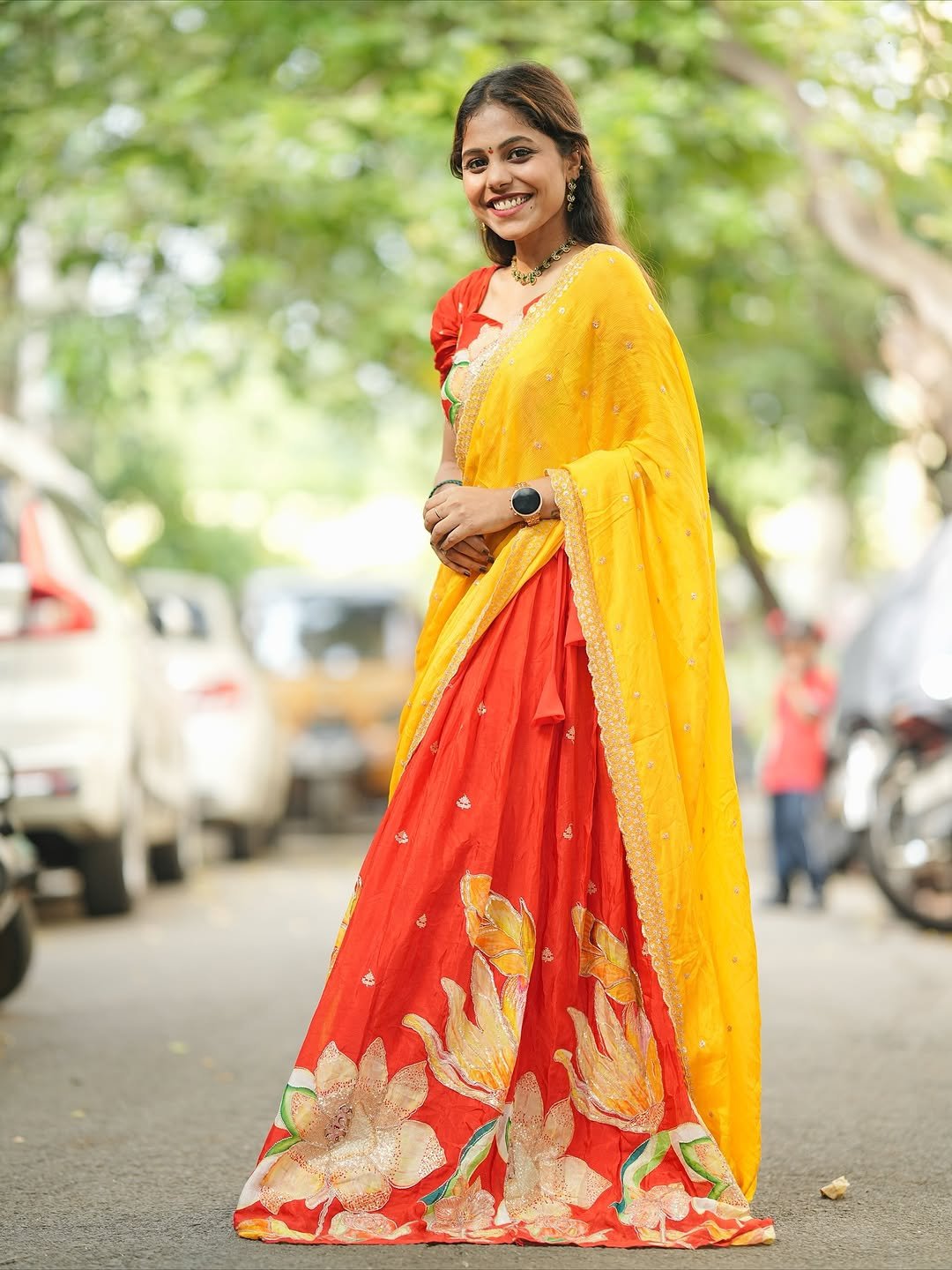 Srija Dhammu Smiling in Yellow Saree (17)