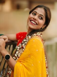 Srija Dhammu Smiling in Yellow Saree (18)