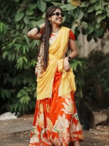 Srija Dhammu Smiling in Yellow Saree (3)