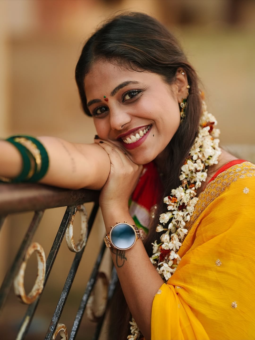 Srija Dhammu Smiling in Yellow Saree (6)