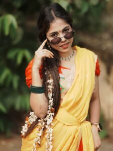 Srija Dhammu Smiling in Yellow Saree (7)