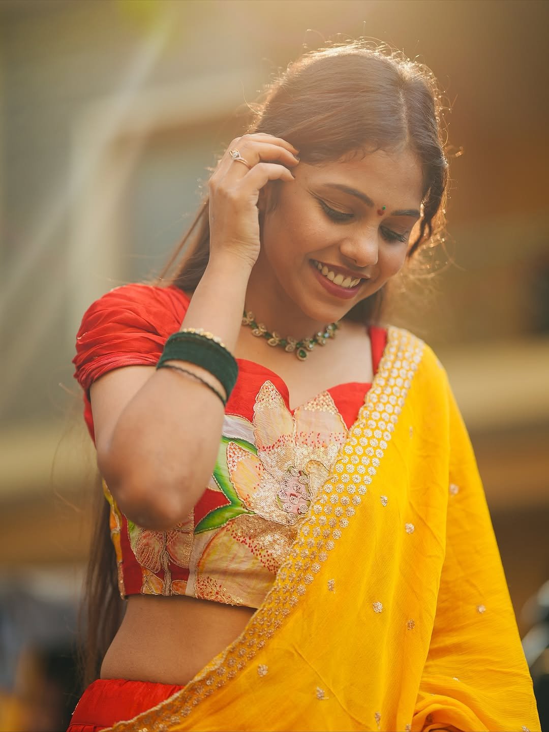Srija Dhammu Smiling in Yellow Saree (8)