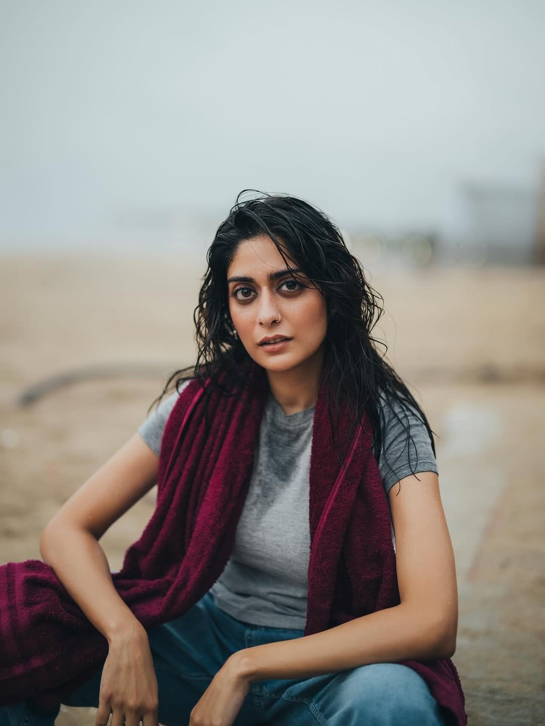 Tanya Maniktala Candid with Wet Hair in Maroon Towel (10)