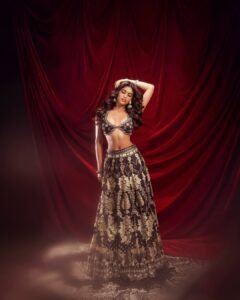 Trisha Shetty Glamorous Lehenga Shoot on Red Backdrop (3)