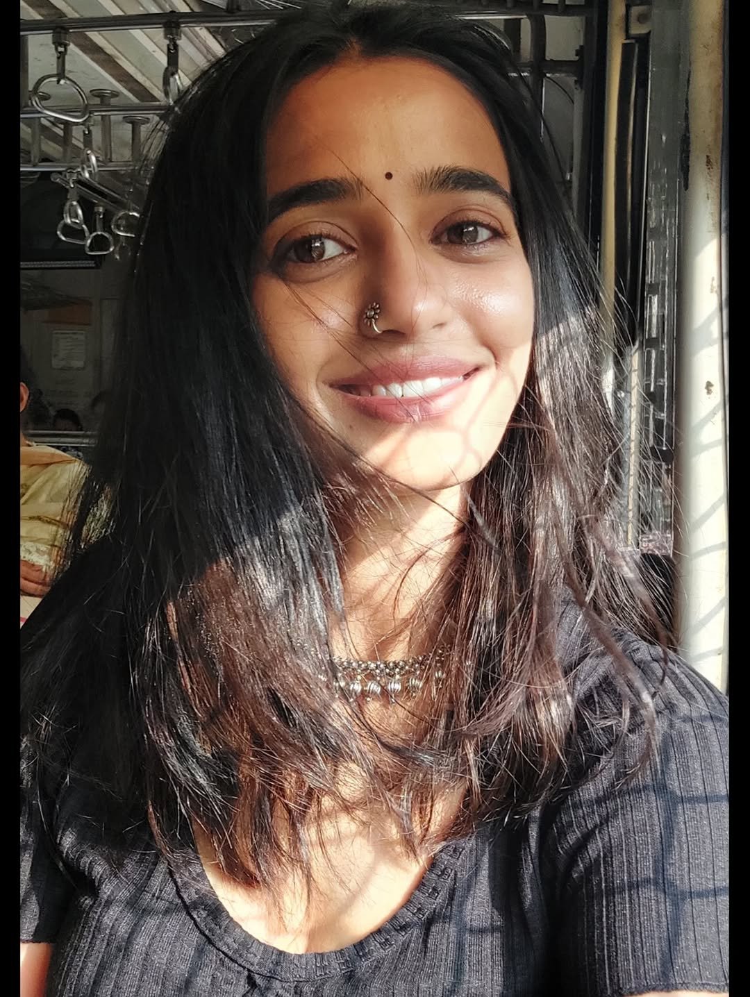 Trupti Ravindra Sunlit Train Selfie with Silver Choker (5)