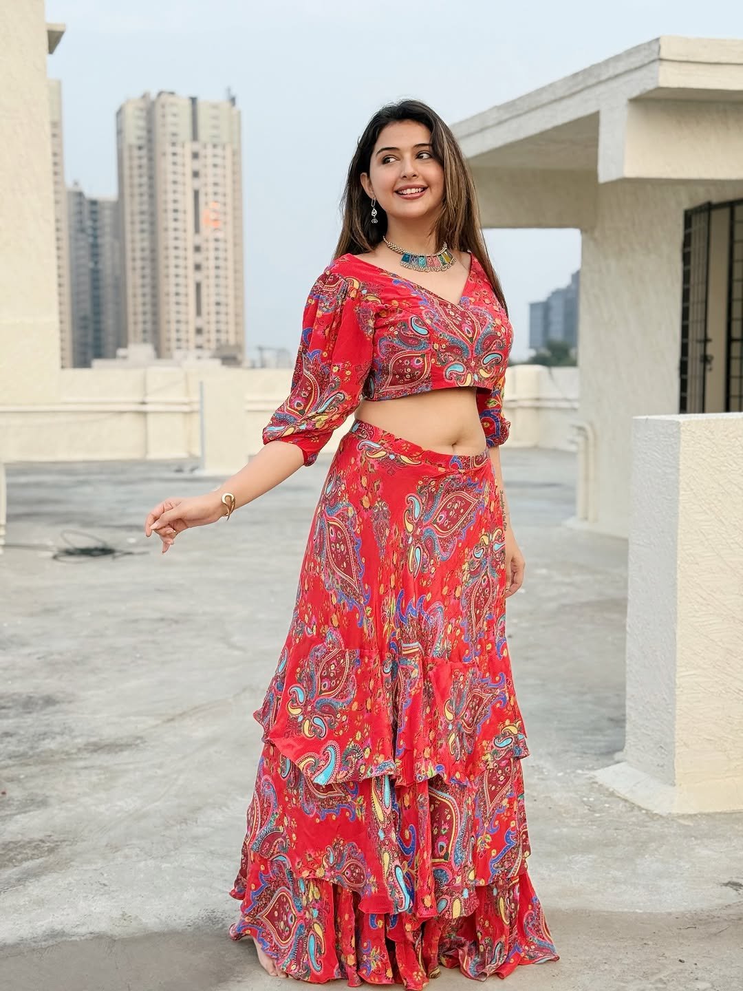 Vedvika Soni Glows in Red Printed Dress (14)