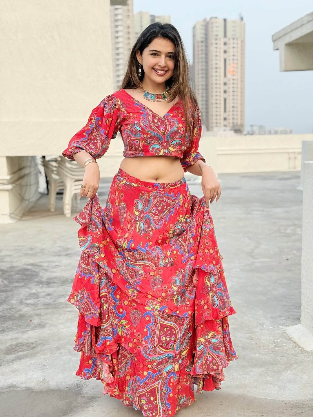 Vedvika Soni Glows in Red Printed Dress (5)