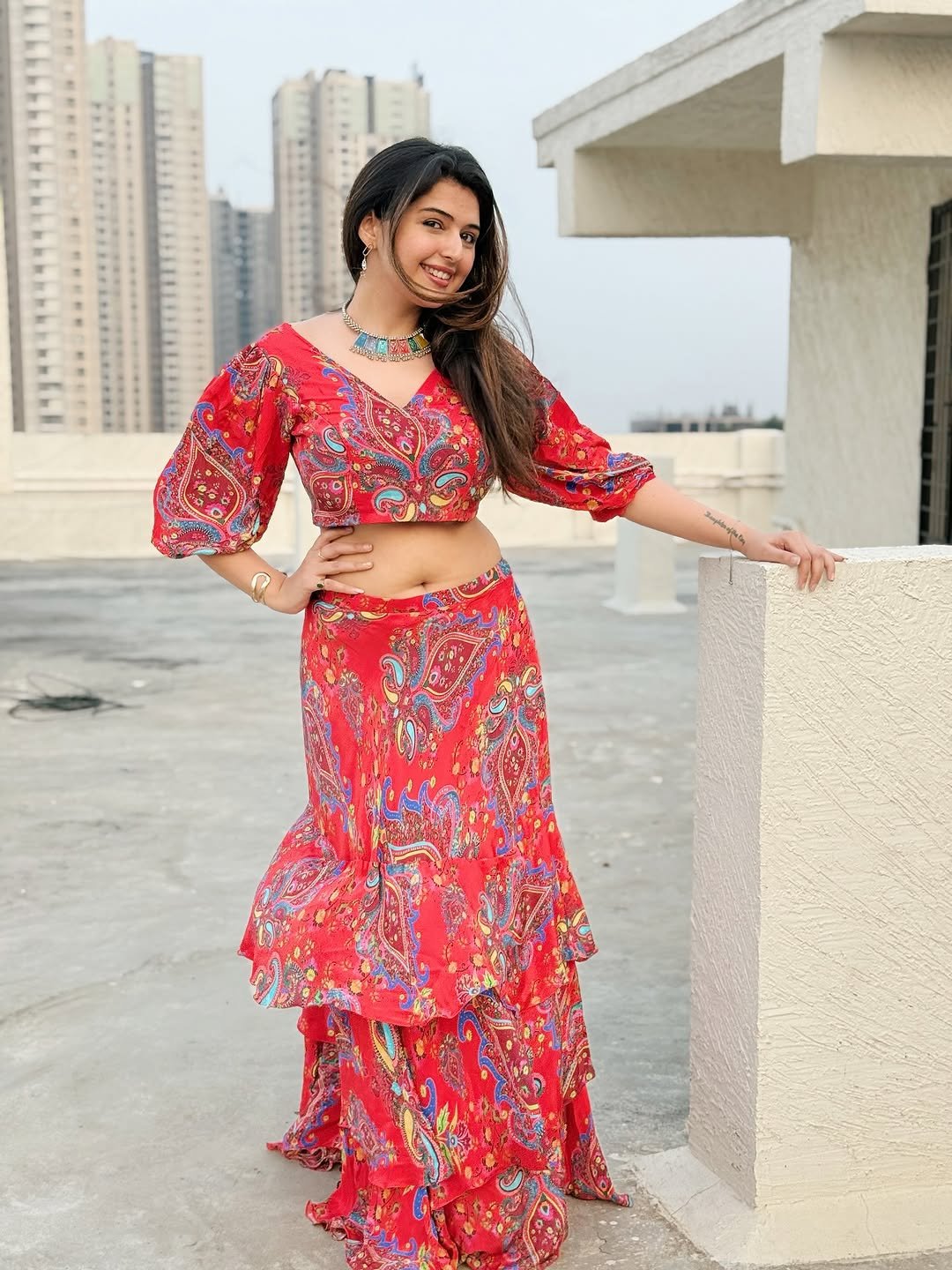 Vedvika Soni Glows in Red Printed Dress (8)