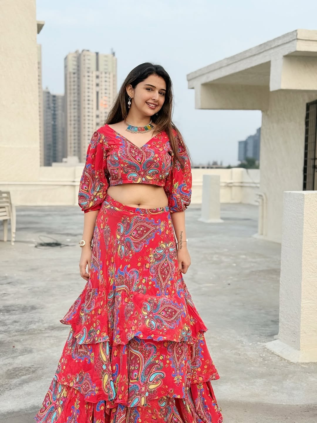 Vedvika Soni Glows in Red Printed Dress (9)