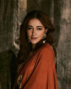 Ananya Panday in powder-blue georgette saree with silver zari during 2025 shoot