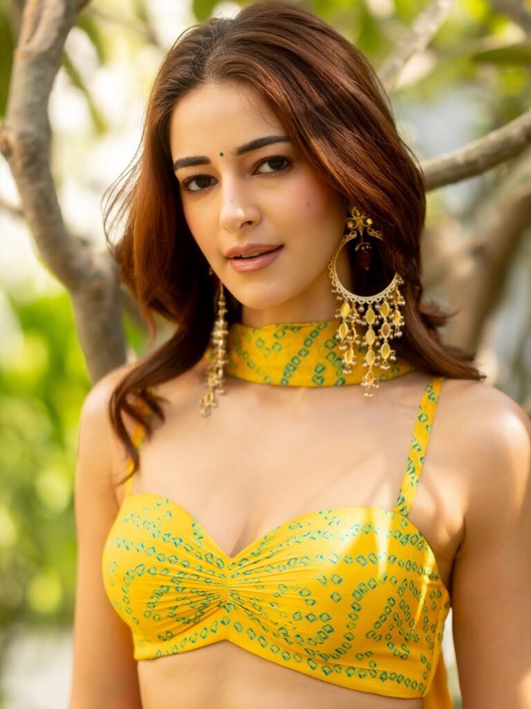 Ananya Panday in golden-yellow Banarasi saree with floral zari during shoot