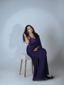 Anikha Surendran youthful purple saree HD stills – ActorFacts exclusive