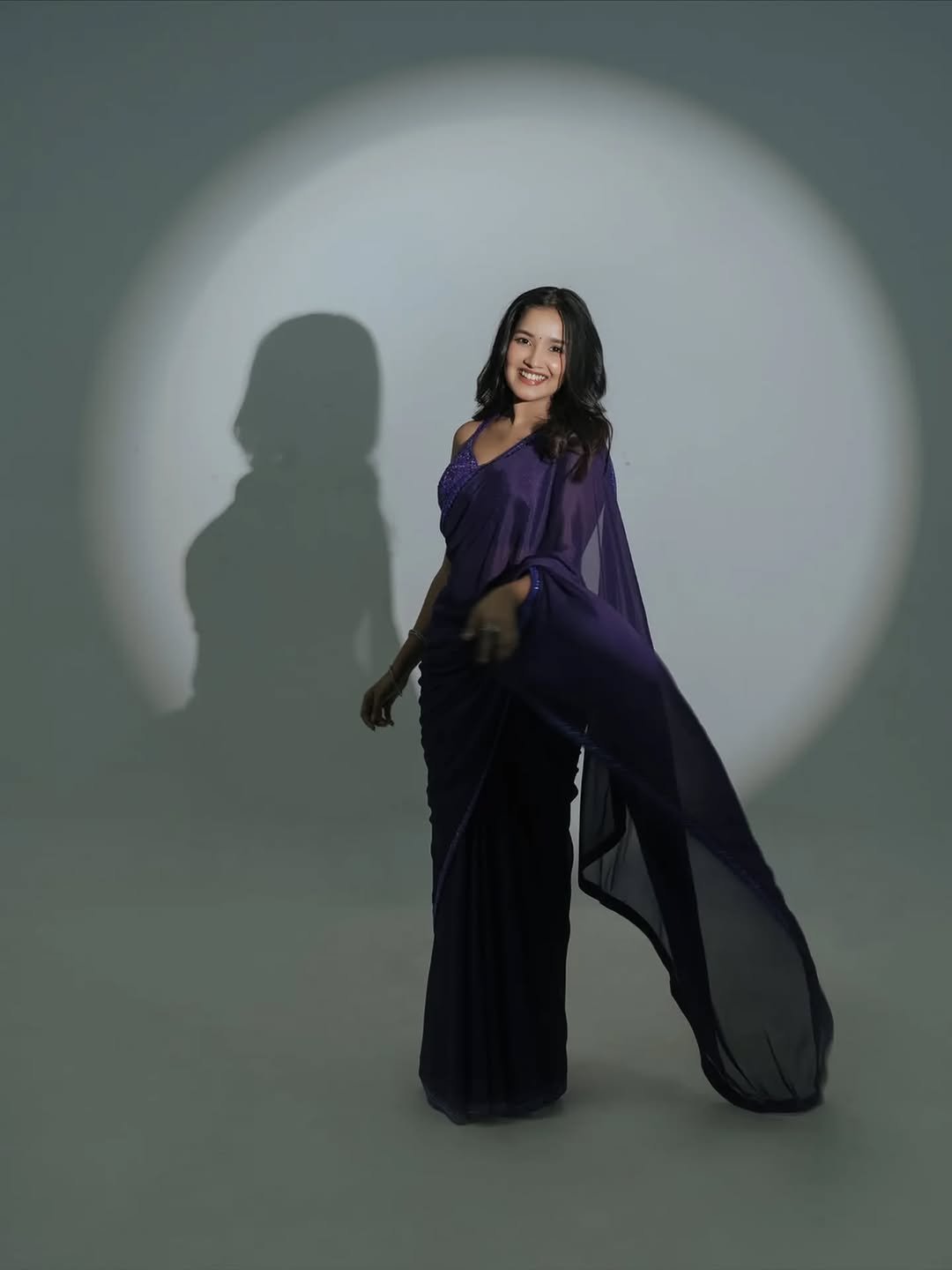 Anikha Surendran Latest Saree Images – Stunning Purple Saree HD Stills (5)