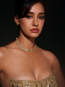Disha Patani in liquid-gold metallic gown during 2025 photoshoot