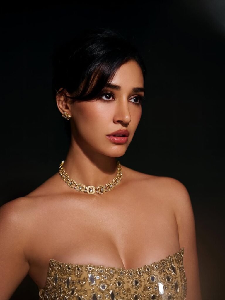 Disha Patani in liquid-gold metallic gown during 2025 photoshoot