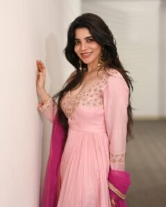 Divya Bharathi in blush pink Anarkali with silver zari during palace shoot