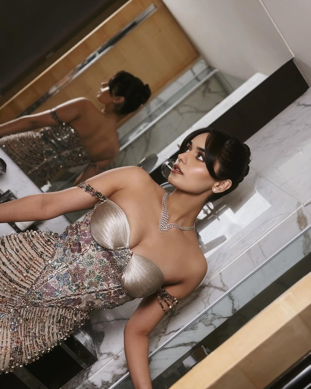 Manushi Chhillar Metallic Bustier Gown – Glam Evening Look (14)