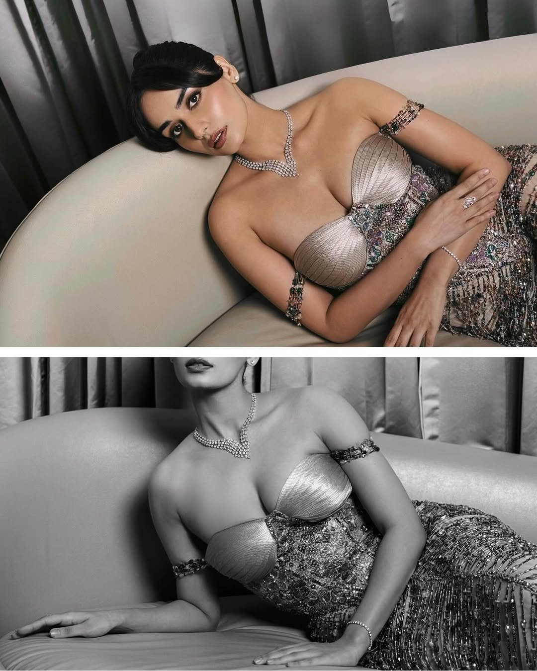 Manushi Chhillar Metallic Bustier Gown – Glam Evening Look (3)