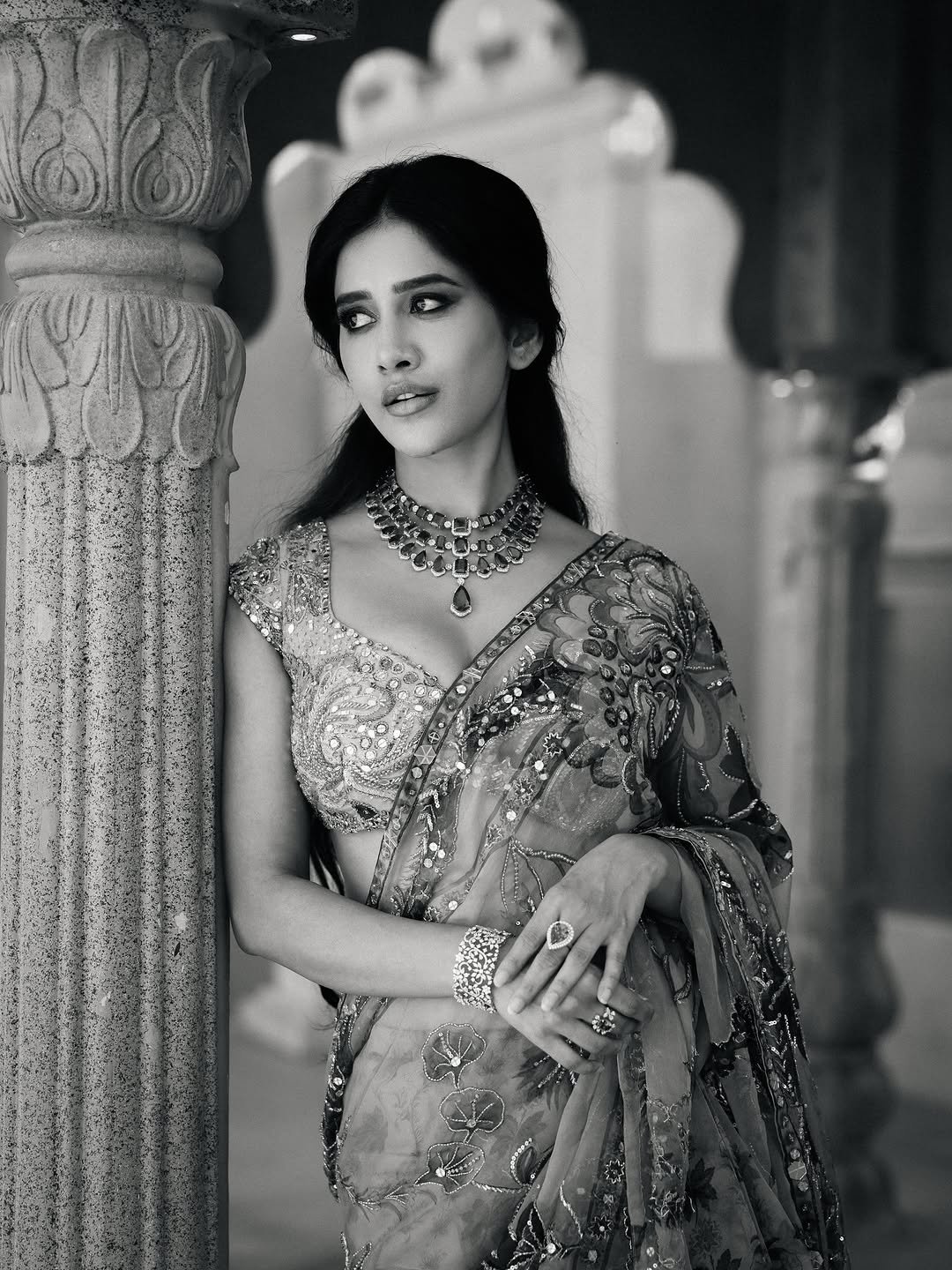 Nabha Natesh HD Photos in Purple Saree – Elegant Temple Pics Collection (11)