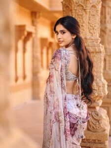 Nabha Natesh HD Photos in Purple Saree – Elegant Temple Pics Collection (5)