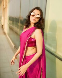 Nuveksha Latest Saree Images – Hot Pink Saree HD Photoshoot Stills (12)