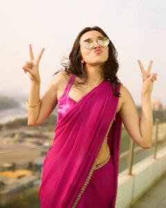 Nuveksha Latest Saree Images – Hot Pink Saree HD Photoshoot Stills (5)