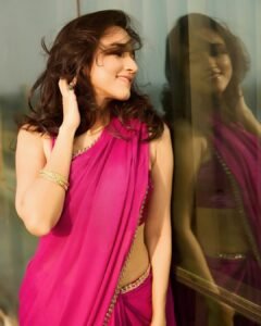 Nuveksha Latest Saree Images – Hot Pink Saree HD Photoshoot Stills (6)