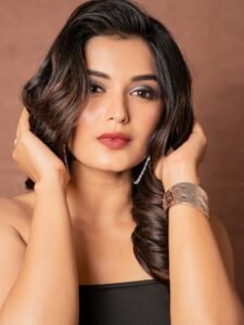 Priyanka Jain in cobalt blue bodycon dress during urban glam photoshoot