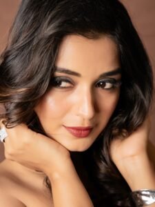 Priyanka Jain in black velvet gown with long gloves during 2025 glam shoot