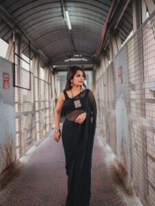 Priyanka Jain modern black saree HD photos – ActorFacts exclusive