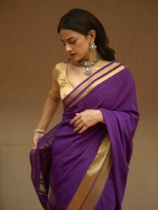 Shraddha Srinath Purple Saree – Traditional Gold Blouse Look (12)
