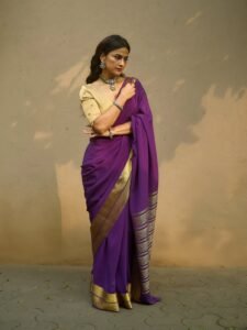 Shraddha Srinath Purple Saree – Traditional Gold Blouse Look (4)