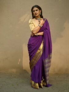 Shraddha Srinath Purple Saree – Traditional Gold Blouse Look (7)