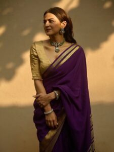 Shraddha Srinath Purple Saree – Traditional Gold Blouse Look (8)