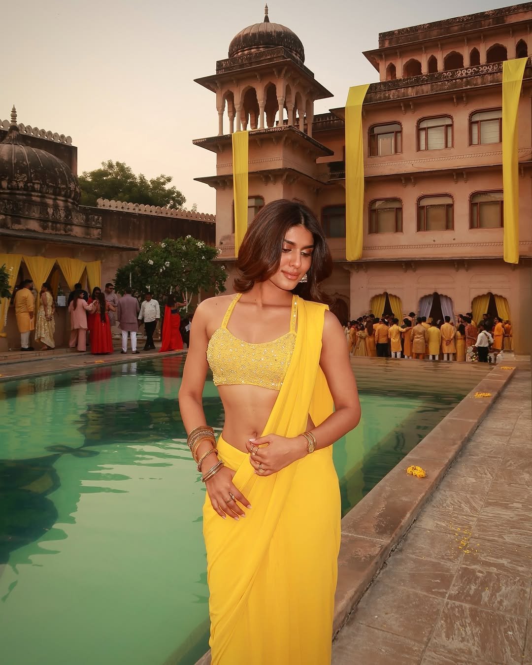 Trisha Shetty Stuns in a Yellow Saree at a Royal Palace (16)